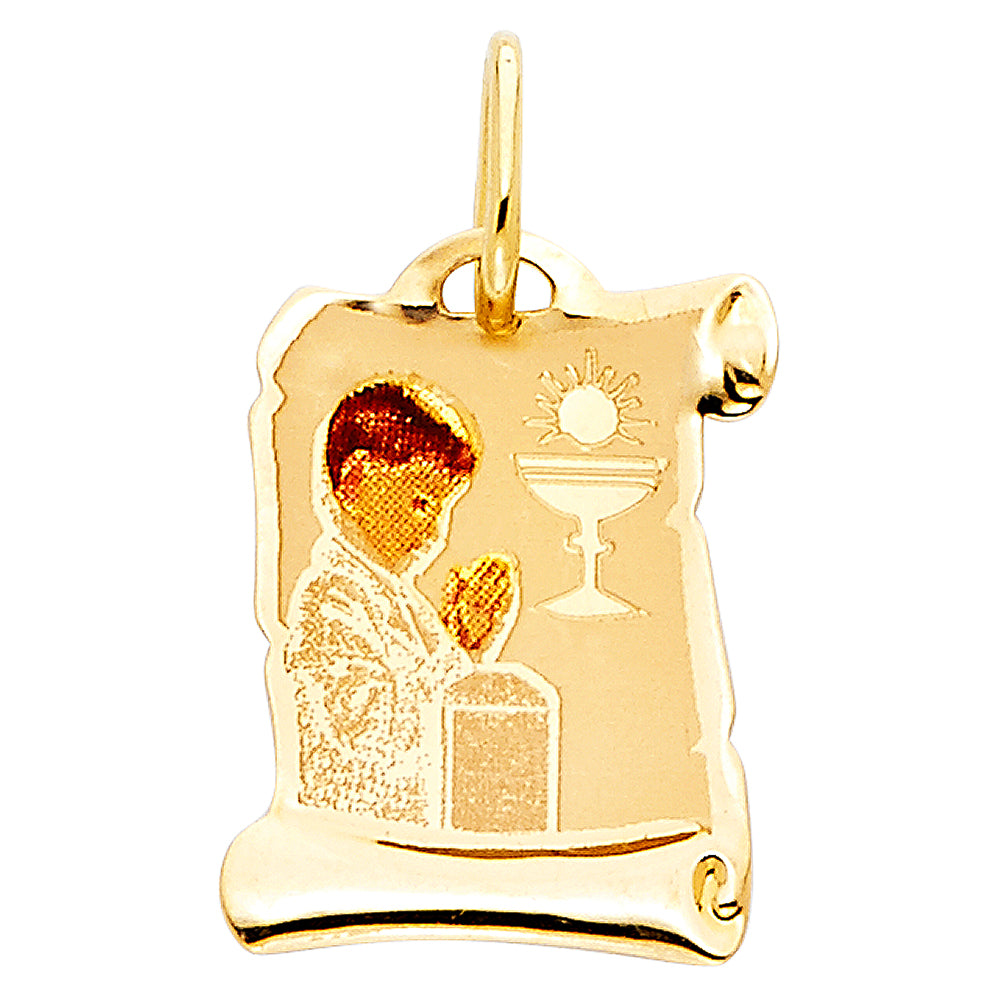 14k Yellow Gold First Holy Communion Pendant Prayer Sacrament Jesus Christ Charm
