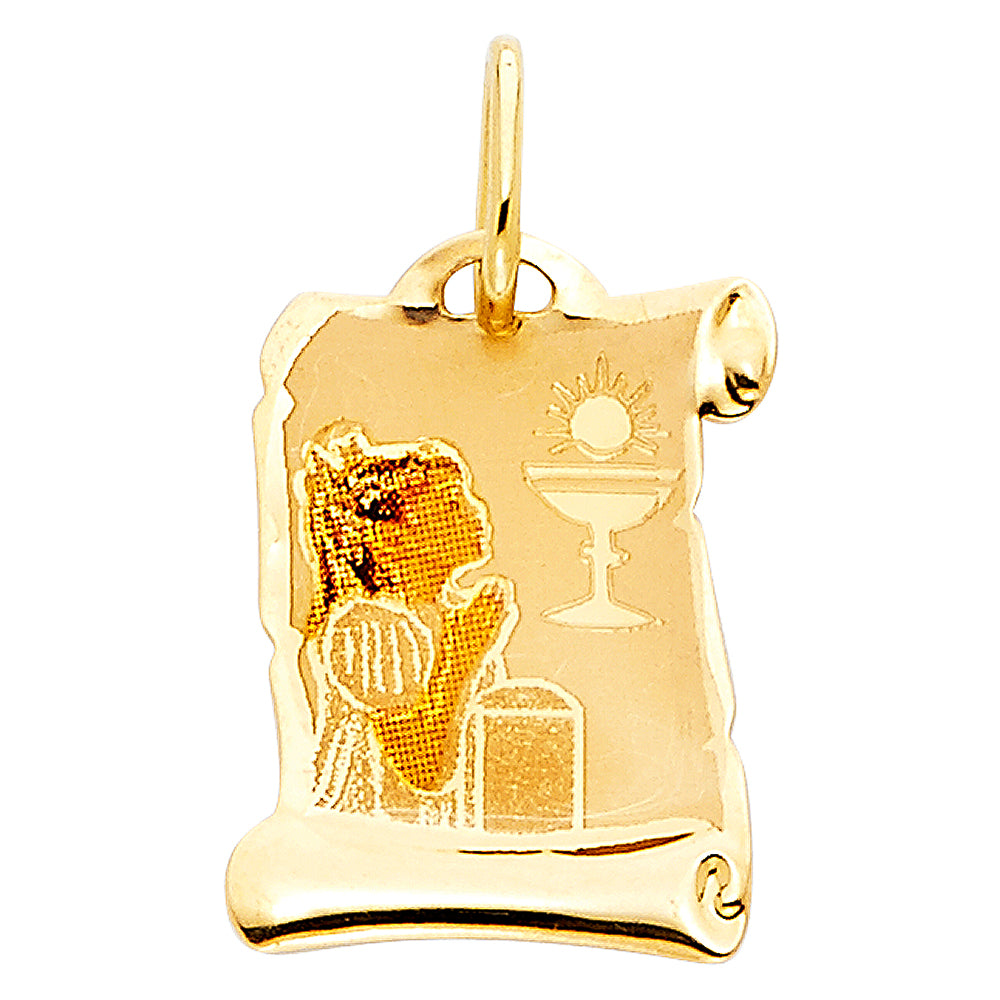 14k Yellow Gold Prayer First Holy Communion Pendant Jesus Christ Gift Charm