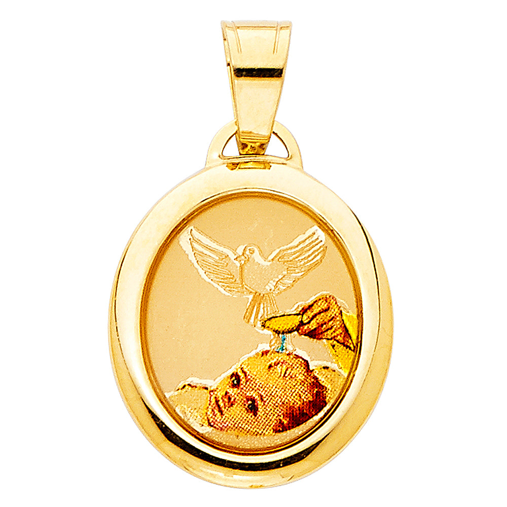 14k Yellow Gold Holy Baptism Pendant Baptismal Gift of God Medallion Charm