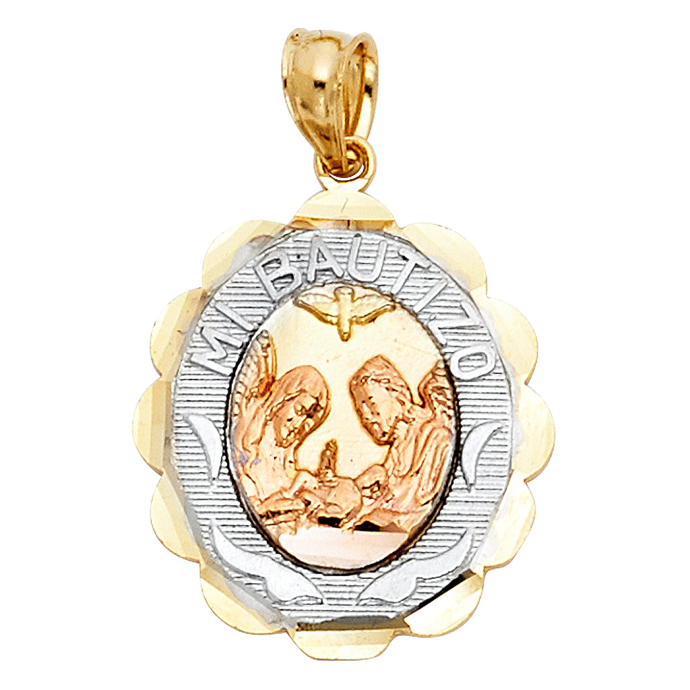 14k Yellow & White & Rose Gold Baptism Medallion Pendant Catholic Faith Charm