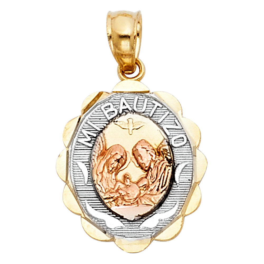 14k Yellow & White & Rose Gold Baptism Medallion Pendant Catholic Faith Charm