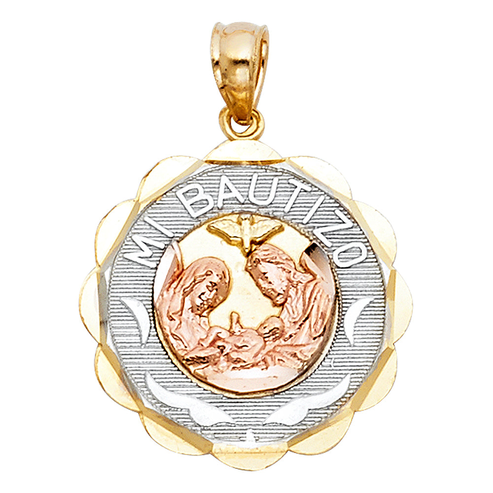 14k Yellow & White & Rose Gold Baptism Medallion Pendant Catholic Faith Charm