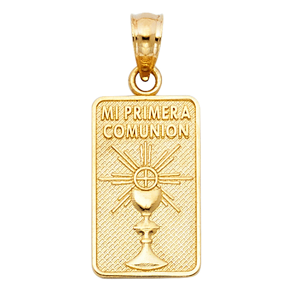 14k Yellow Gold Mi Primera Communion Pendant High Polished Rectangle Medallion