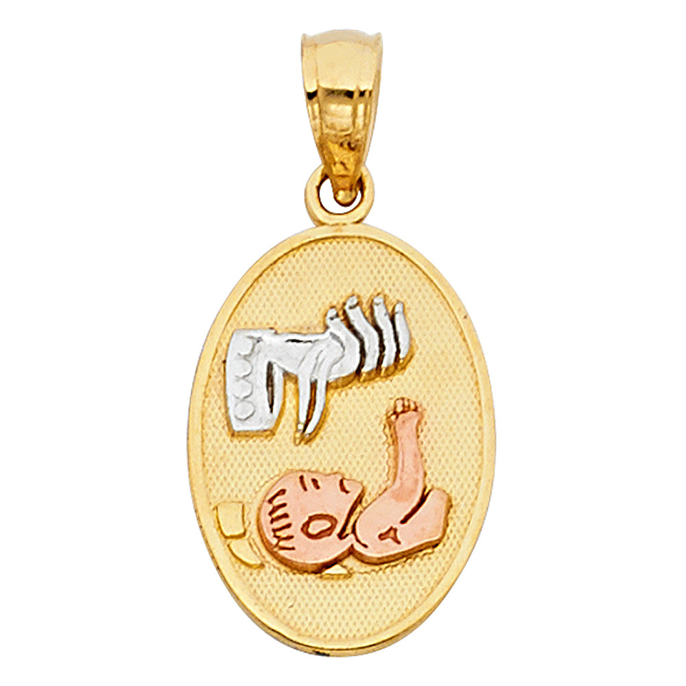 14k Tri-Color Gold Baptism Medallion Pendant Catholic Sacrament Polished Charm
