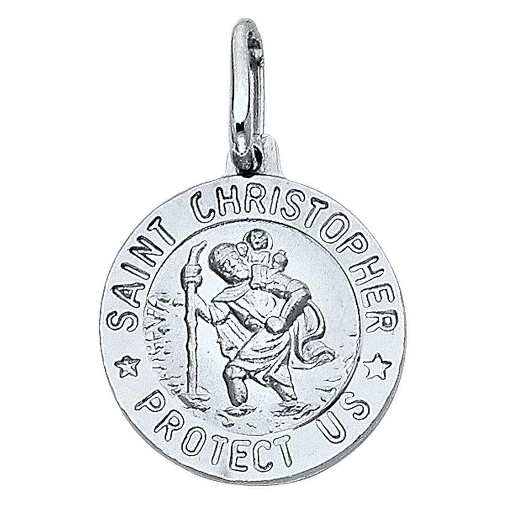 14k White Gold Saint Christopher Pendant High Polish Protection Shiny Charm