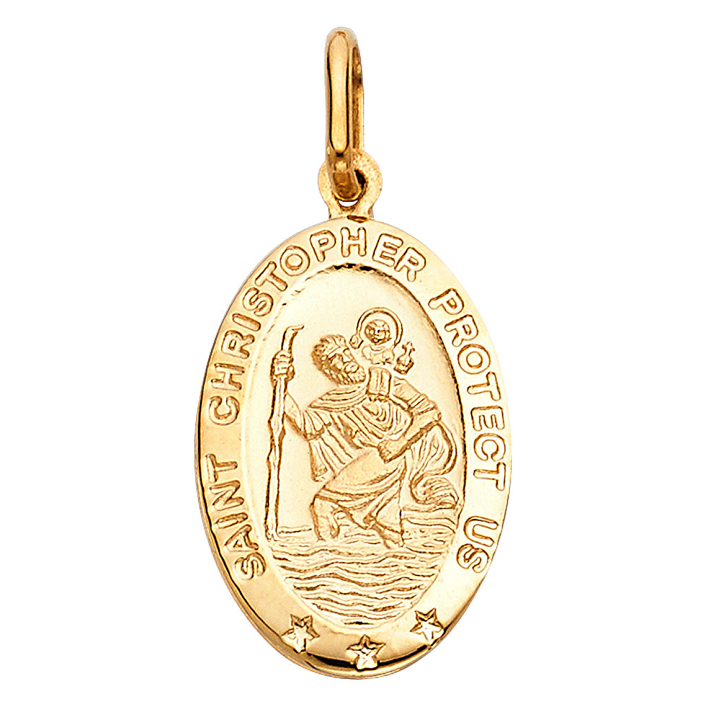 14k Yellow Gold St. Christopher's Catholic Medallion Pendant High Polish Charm