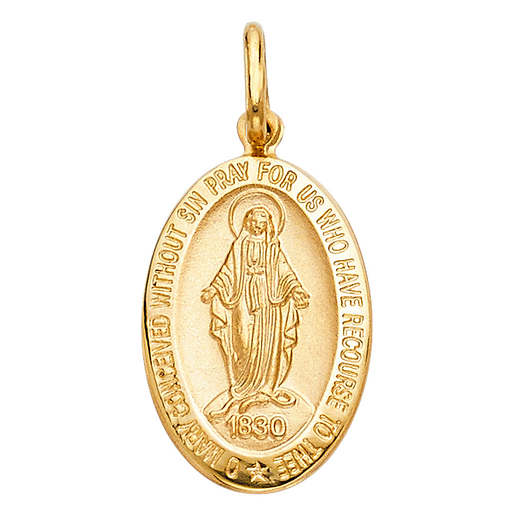 14k Yellow Gold Virgin Mary Oval Medallion Pendant Promise Guadalupe Charm