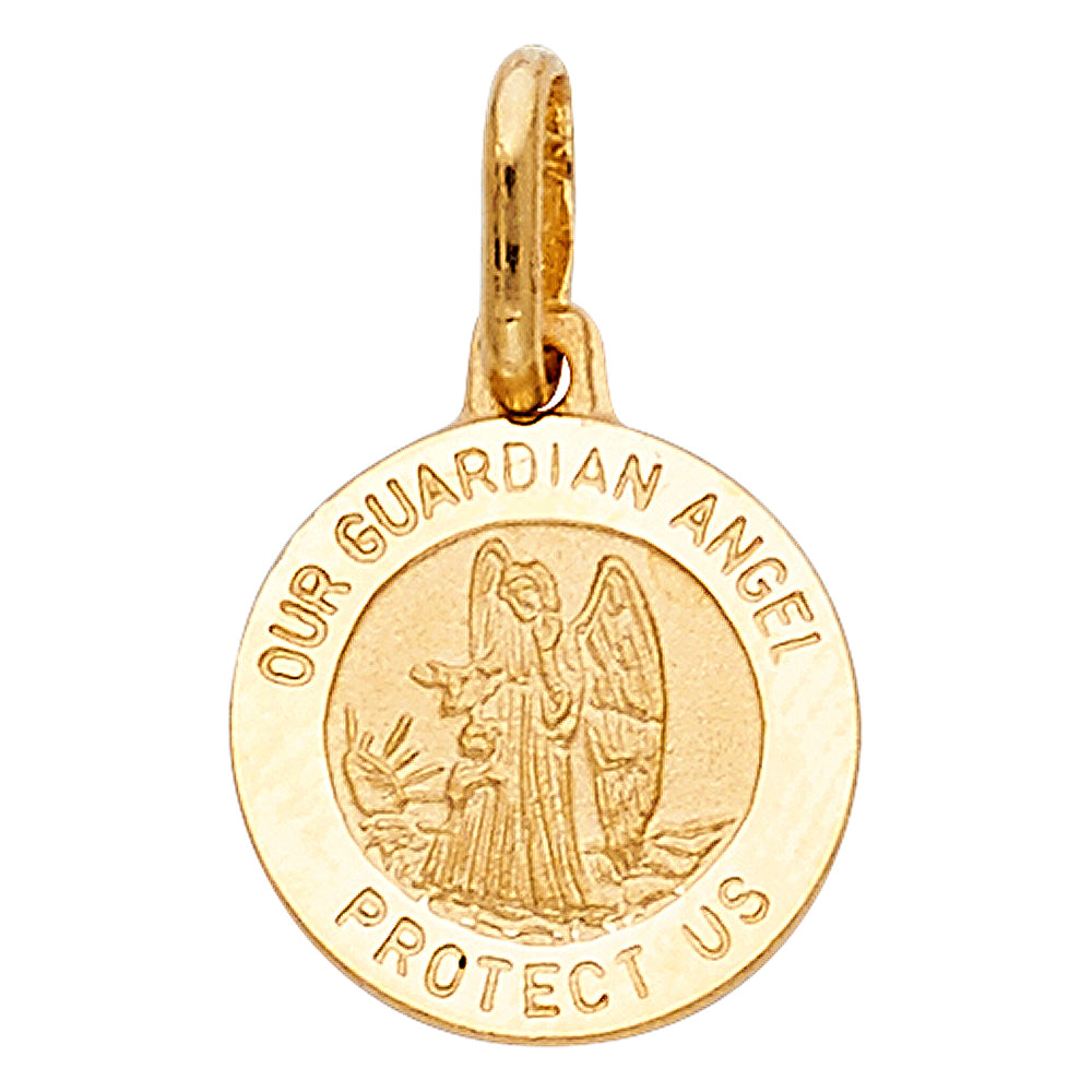 14k Yellow Gold Guardian Angel Pendant High Polish Protection Safety Love Charm