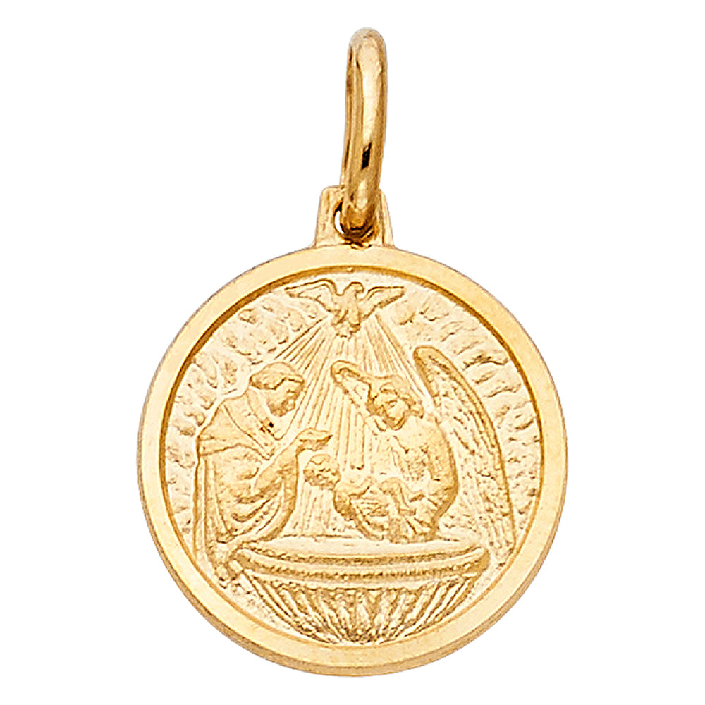 14k Yellow Gold Holy Baptism Pendant Salvation Realistic Detail Infant Charm