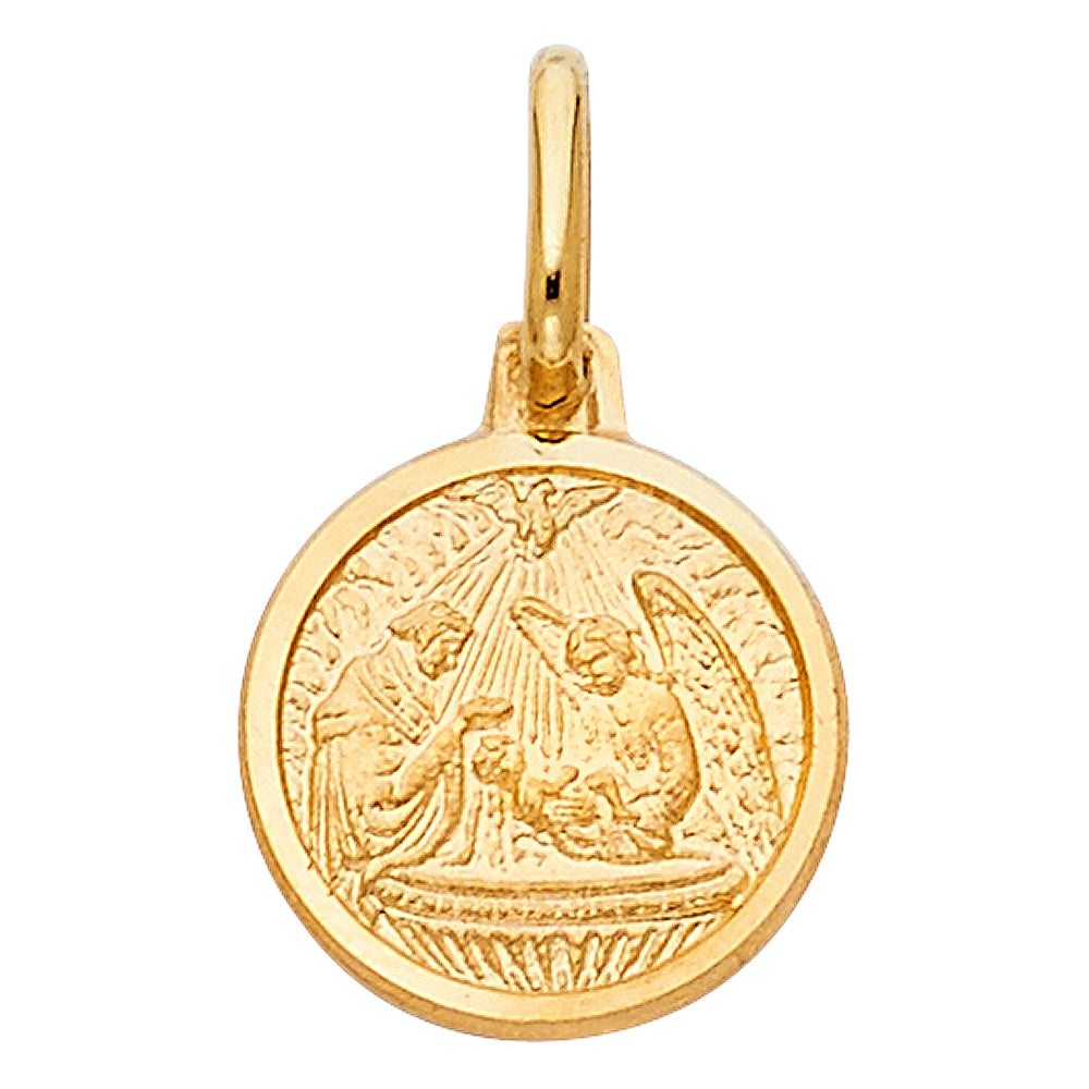 14k Yellow Gold Holy Baptism Pendant High Polish Medallion Jesus Christ Charm