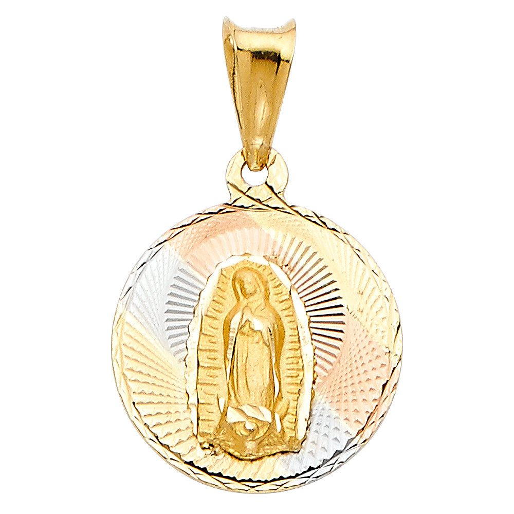 14k Tri-Color Gold Medallion Pendant Virgin Mary Promise God Jesus Charm