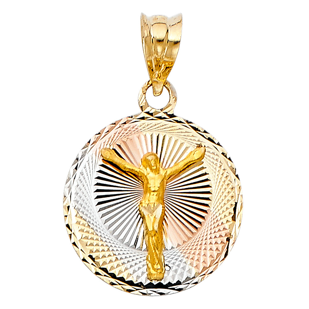 14k Tri-Color Gold Jesus Christ Pendant Medallion Crucifix High Polished Charm