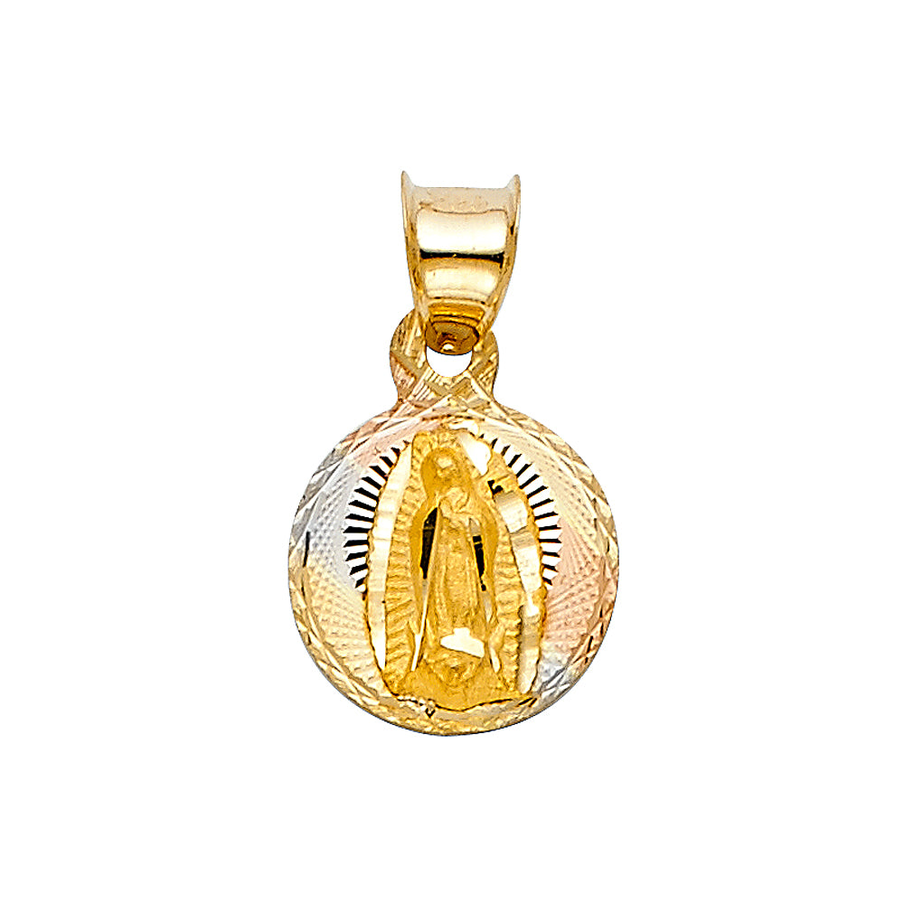 14k Tri-Color Gold Sister Guadalupe Medallion Pendant Catholic Baptism Charm