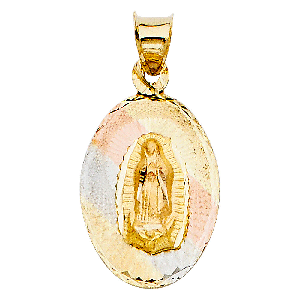 14k Tri-Color Gold Our Lady of Guadalupe Pendant Holy Spirit Christian Charm