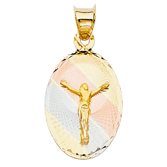 14k Tri-Color Gold Jesus Christ Crucifix Medal Pendant Diamond-Cut Faith Charm