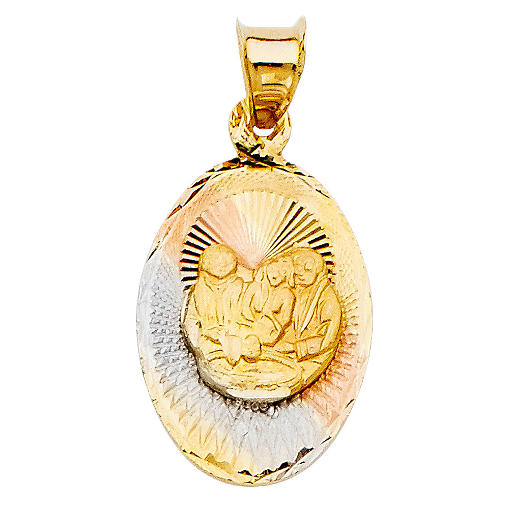14k Tri-Color Gold Holy Baptismal Sacrament Gift Family Baptism Service Pendant