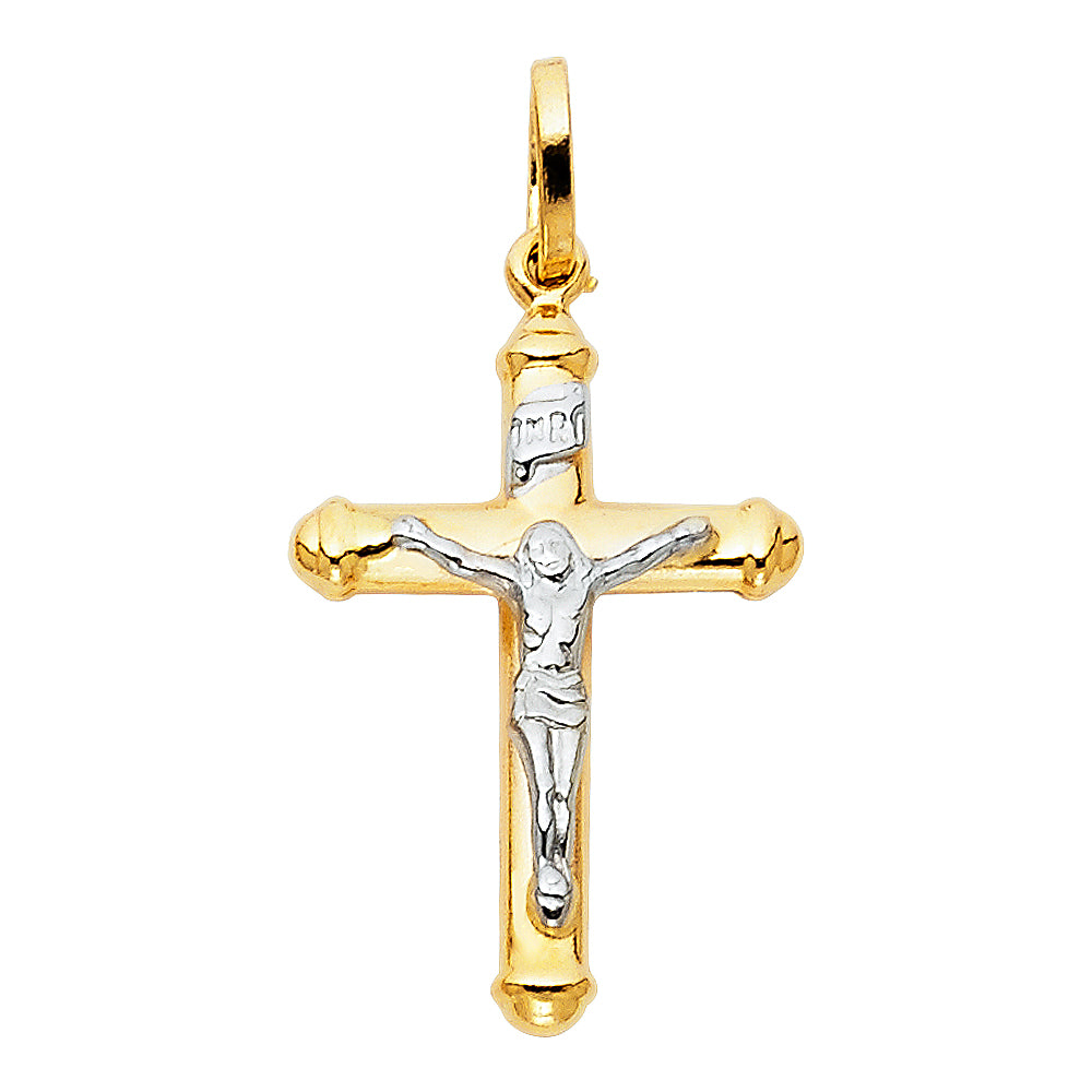 14k Yellow & White Gold INRI Crucifix Pendant Faith Cross Jesus Catholic Charm