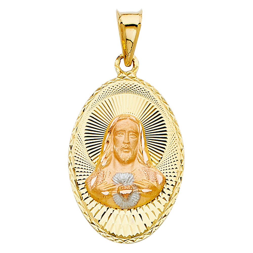 14k Tri-Color Gold Jesus Our Savior God The Father Pendant Safety Shiny Charm