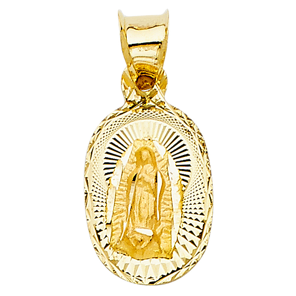14k Yellow Gold Mary Conceived Without Sin Medal Pendant Diamond-Cut Latin Charm