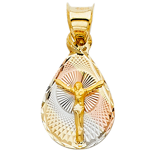 14k Tri-Color Gold Holy Savior Crucified Medal Pendant Faith Hope Love Charm