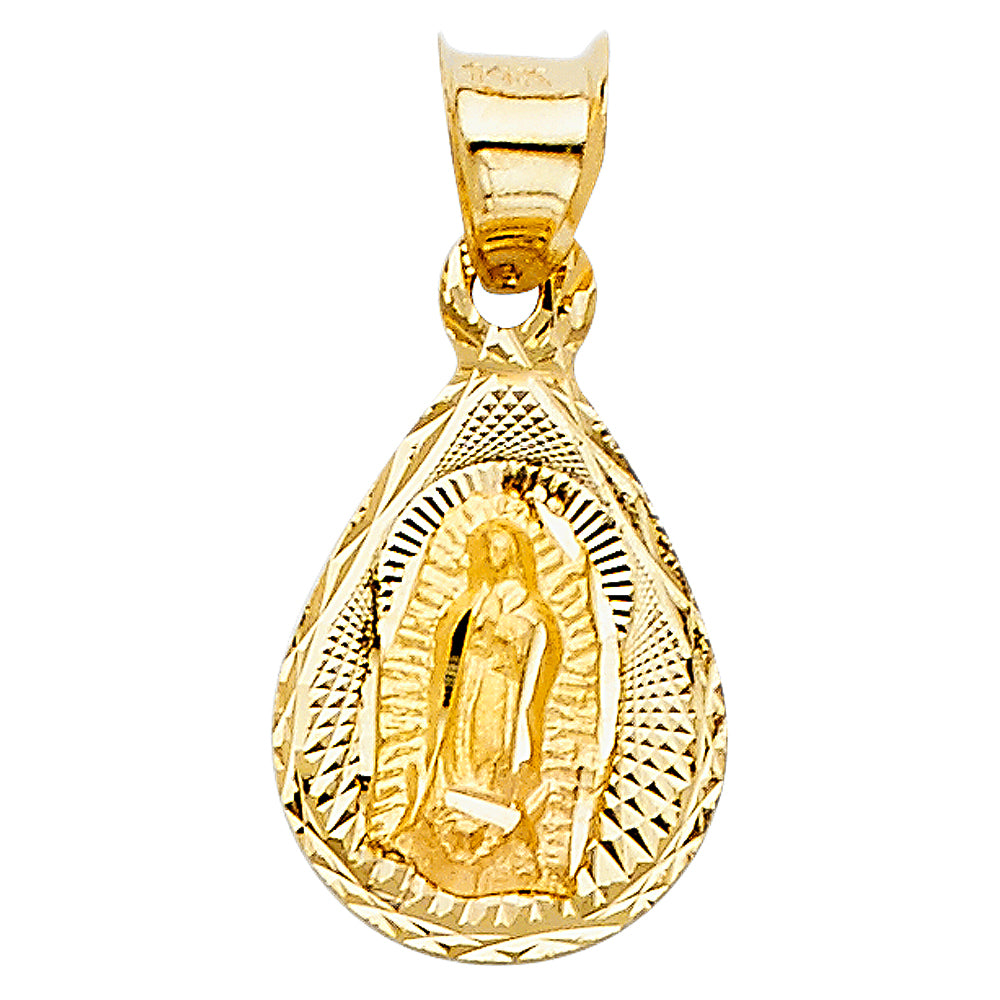 14k Yellow Gold Our Lady of Guadalupe Medal Pendant Diamond-Cut Catholic Charm