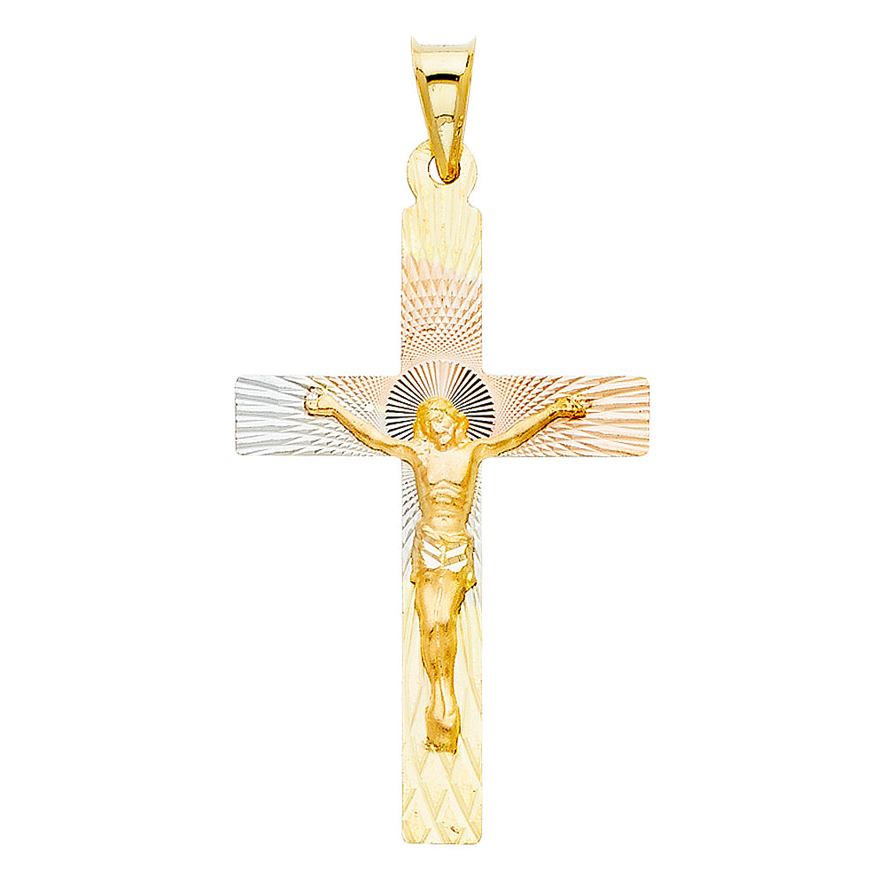 14k Tri-Color Gold Crucifixion Emblem Jesus Christ Crucifix Pendant Faith Charm