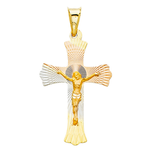 14k Tri-Color Gold Holy Sacrament Gift Crucifix Catholic Cross Pendant Charm