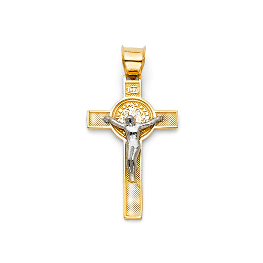 14k Yellow & White Gold Catholic Faith Cross Pendant INRI High Polish Charm