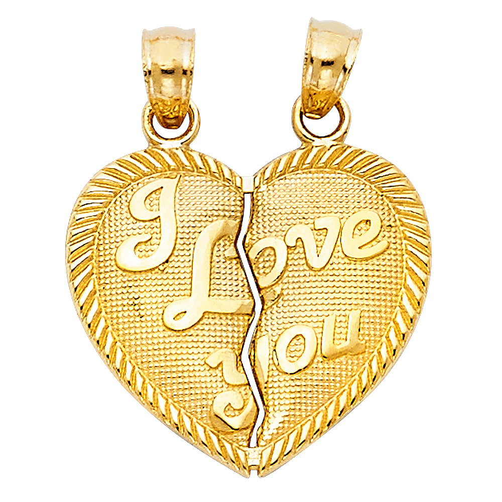 14k Yellow Gold I Love You Couples Break Apart Heart Pendant Sisters Charm