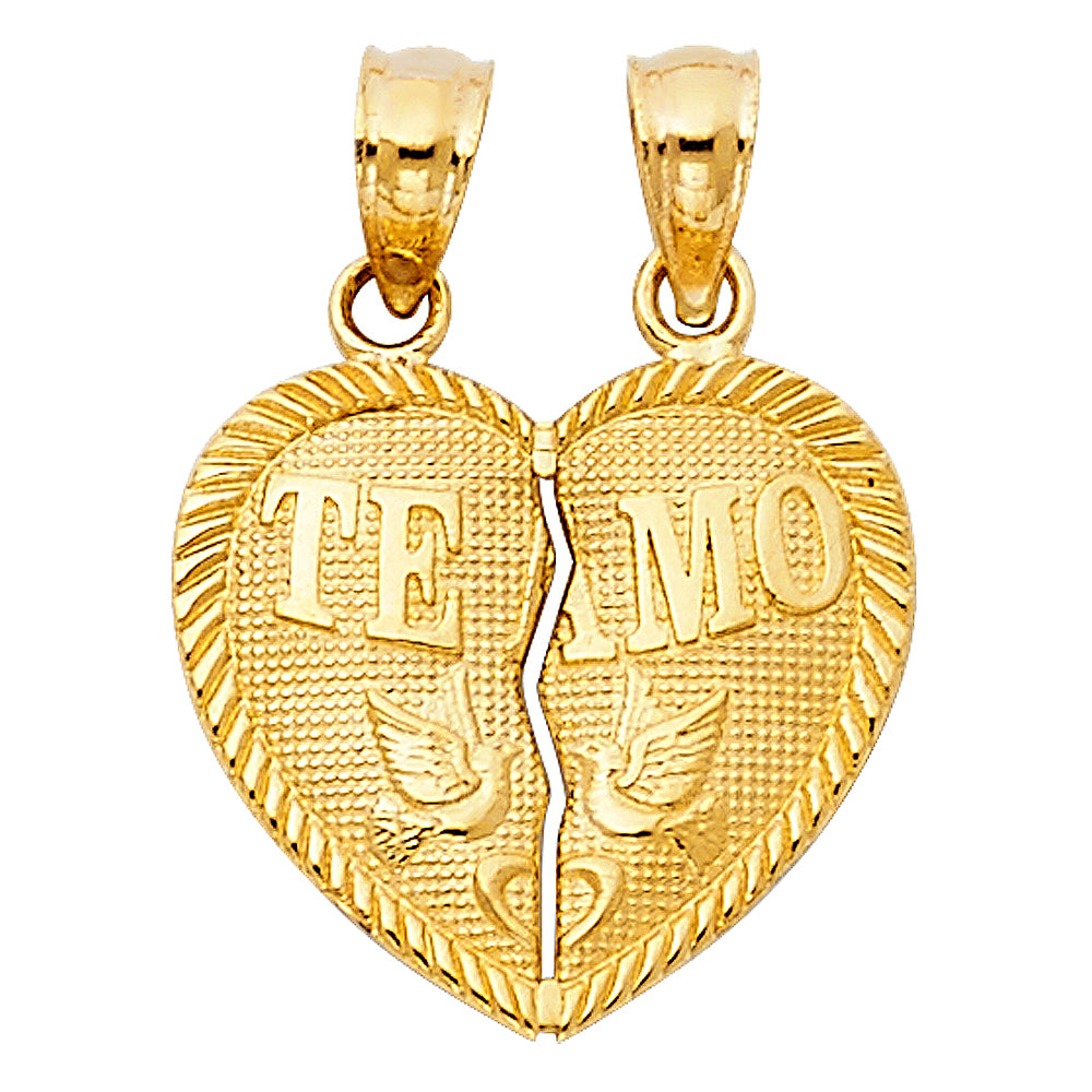 14k Yellow Gold Separating Hearts Te Amo I Love You Pendant Lovers Charm