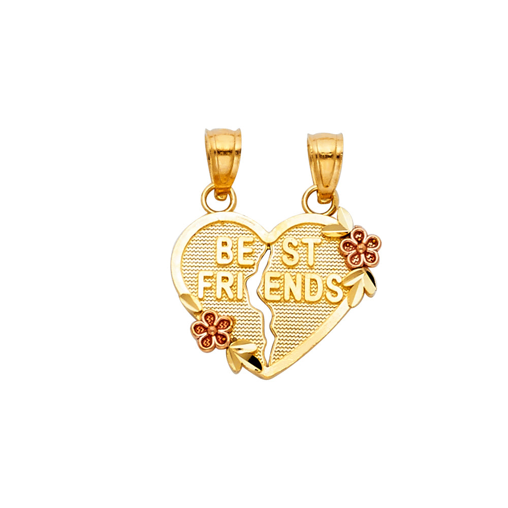 14k Yellow Gold Best Friends Forever Break Apart Heart Pendant Friendship Charm