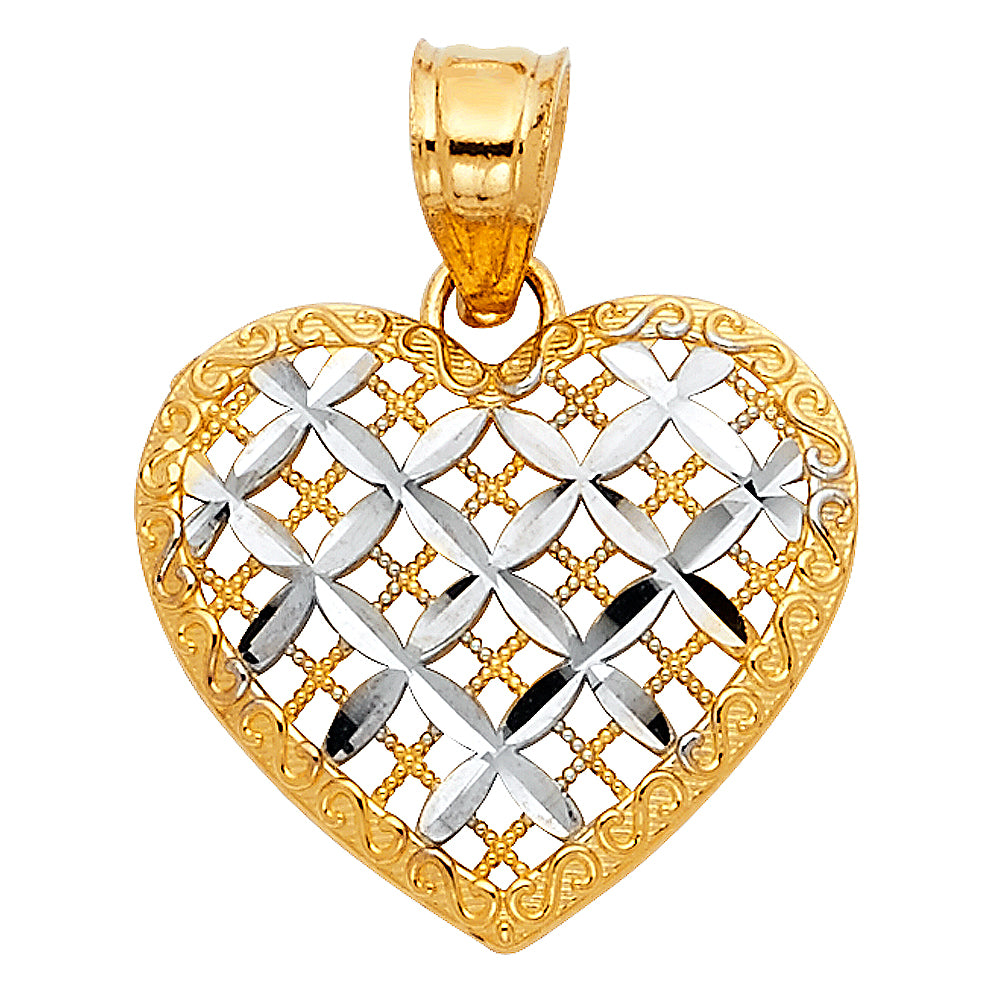 14k Two-Color Gold Heart with Sparkling Cross Accents Pendant Anniversary Charm