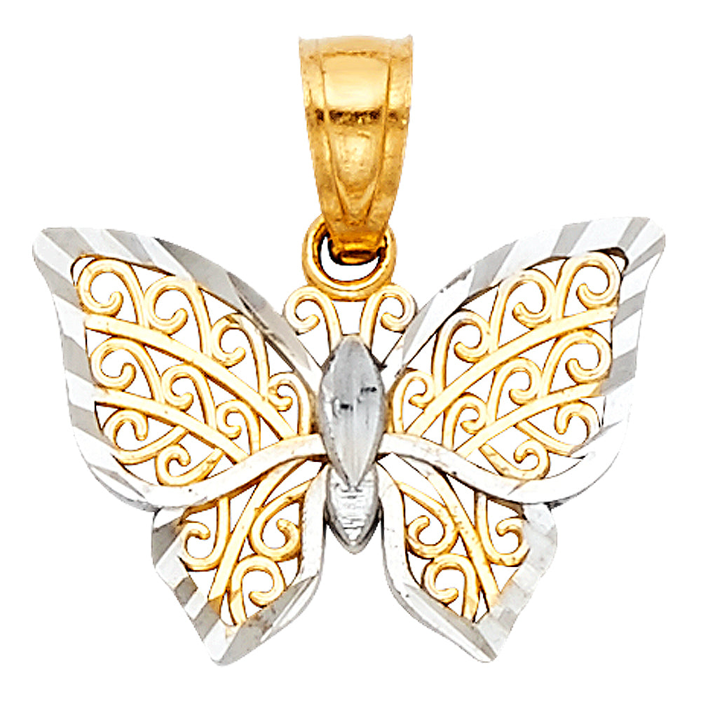 14k Two-Color Gold Monarch Elegant 3D Butterfly Pendant Transformational Charm