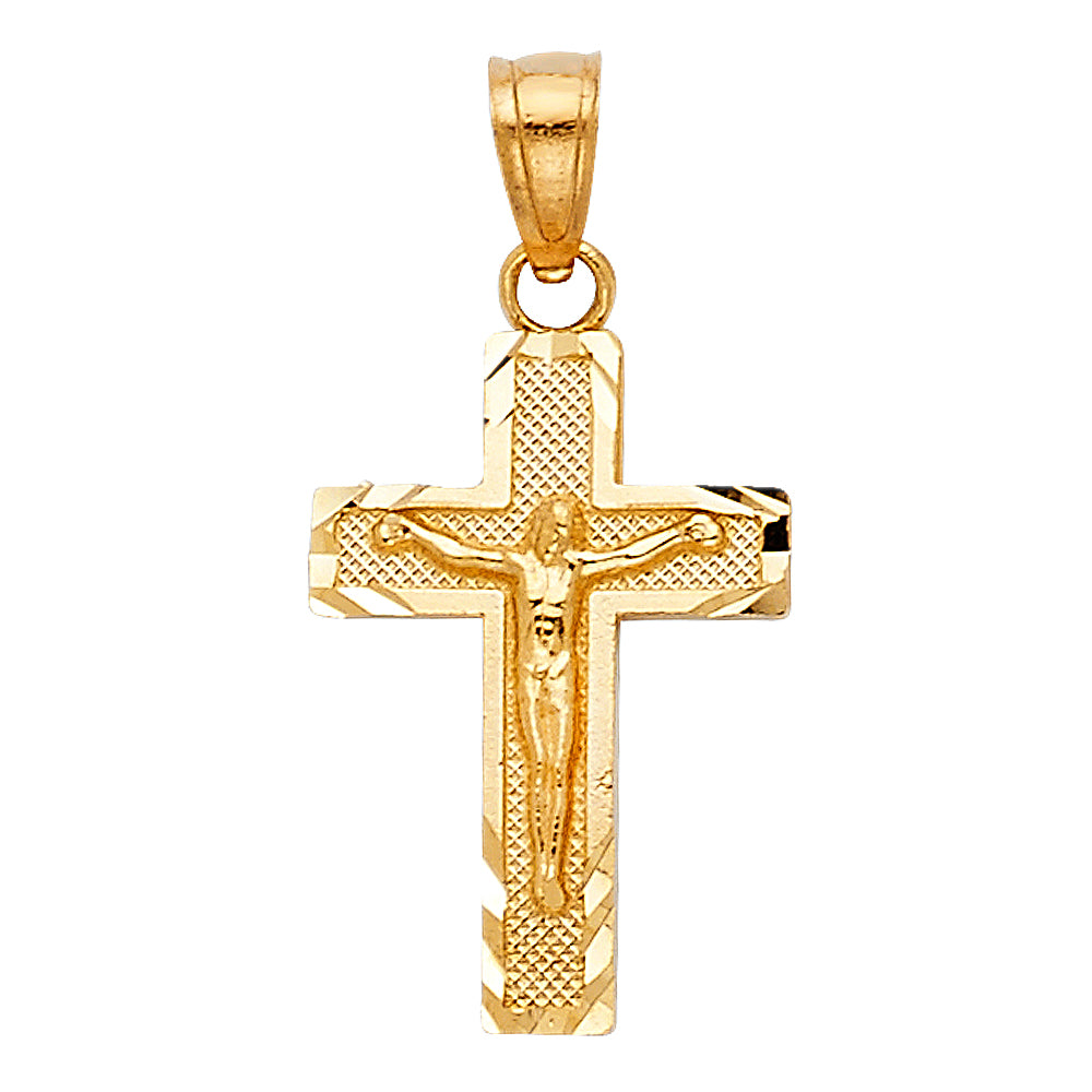 14k Yellow Gold Elegant Diamond-Cut Cross Pendant Crucifix High Polished Charm