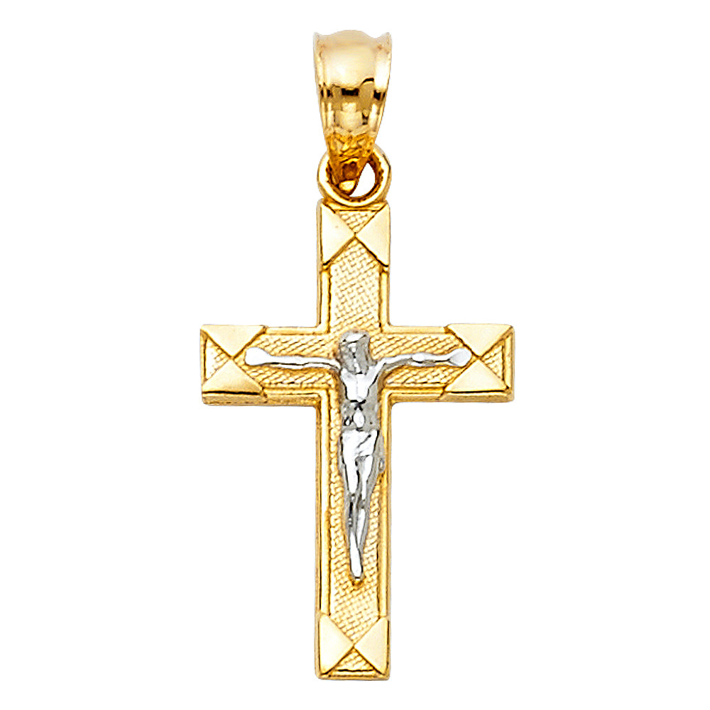 14k Yellow & White Gold Crucifix Pendant Cross Christ Classic Catholic Charm