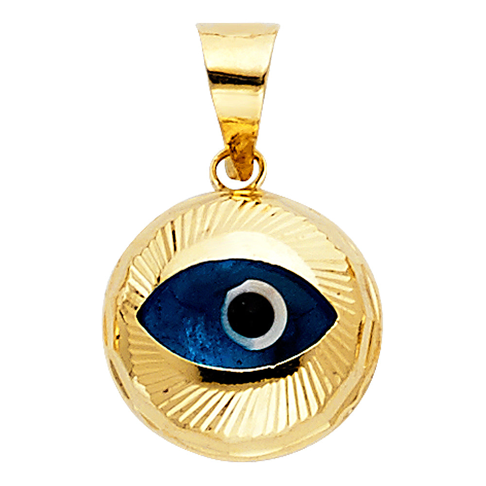 14k Yellow Gold Egyptian Blue Evil Eye Pendant Charm