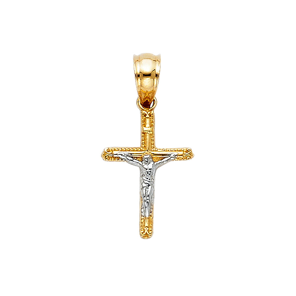 14k Yellow & White Gold Crucifix Pendant Jesus Christ Catholic Faith Love Charm