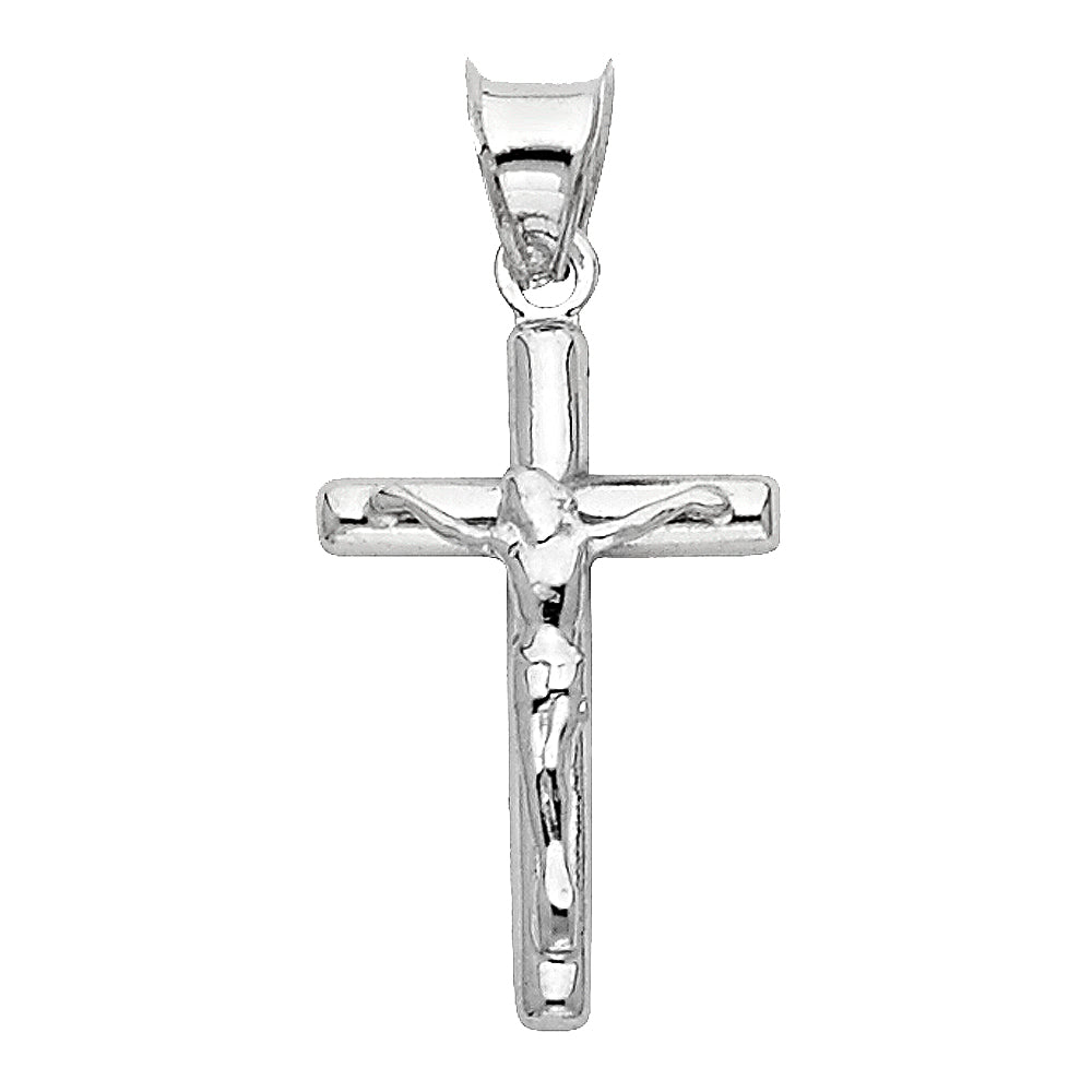 14k White Gold High Polish Crucifix Pendant Jesus Catholic Faith Cross Charm