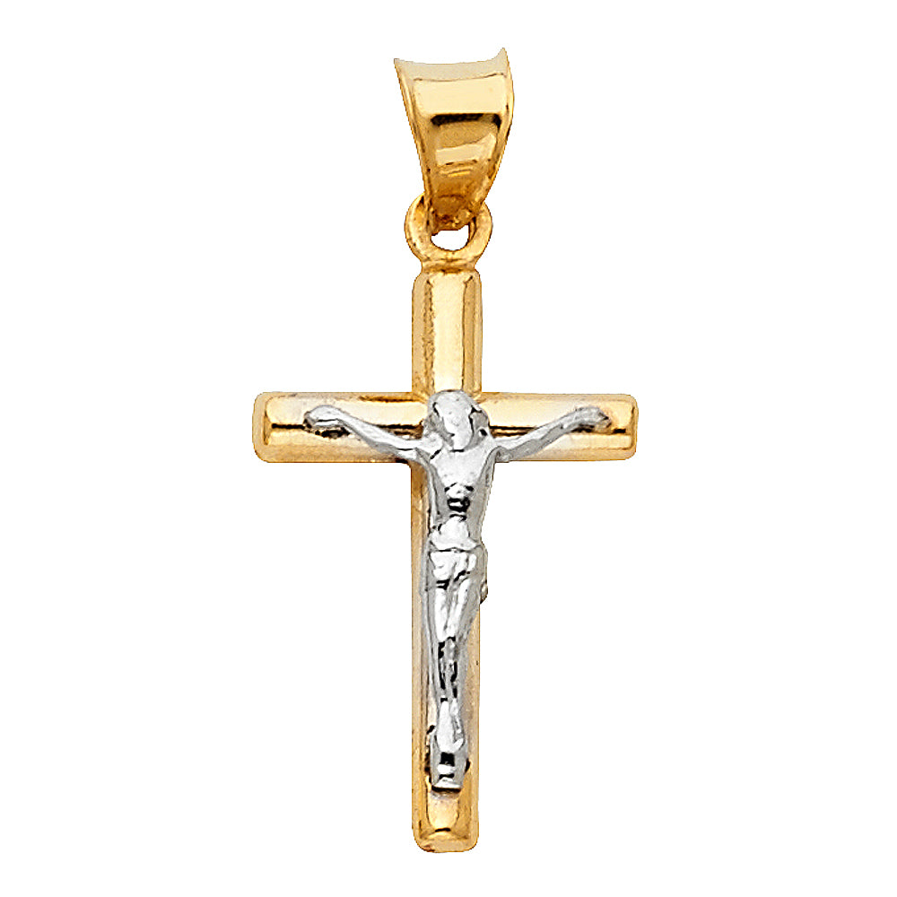 14k Yellow & White Gold Cross Pendant Catholic Faith Love Crucifix Charm
