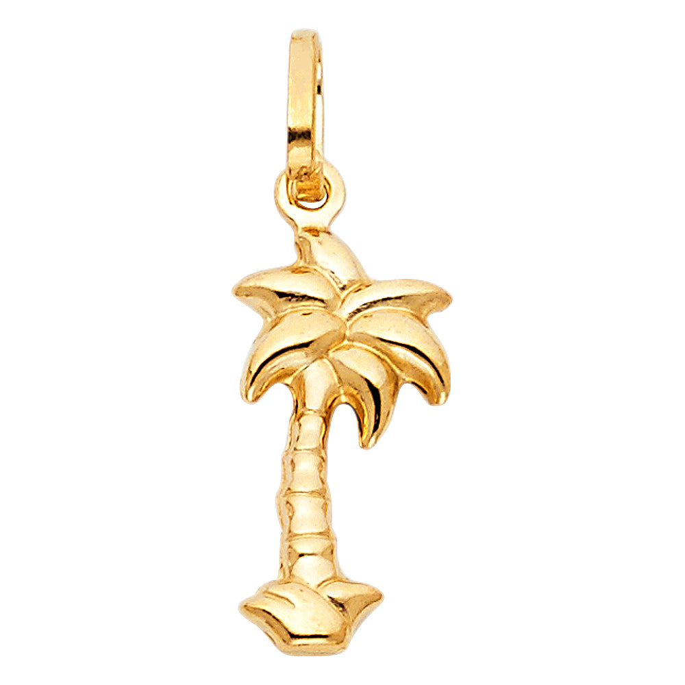 14k Yellow Gold Hawaiian Keepsake Tropical Palm Tree Pendant Cute Island Charm