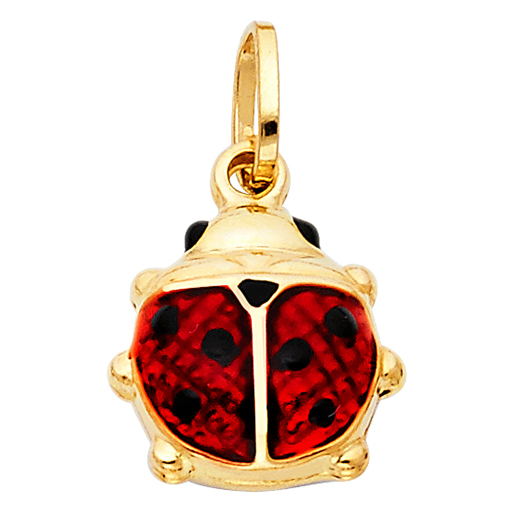 14k Yellow Gold Ladybird Ladybug Enamel Pendant Vibrant Colorful Charm