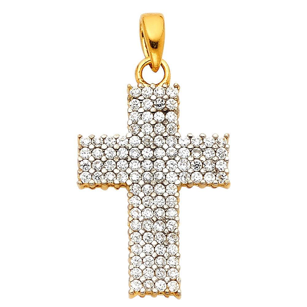 14k Yellow Gold Bling Fashion Clear CZ Christian Cross Pendant Faith Charm
