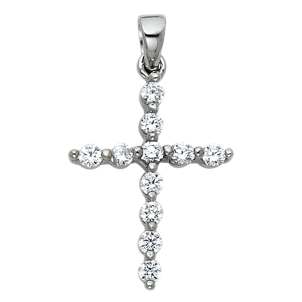 14k White Gold Elegant Clear CZ Modern Christian Cross Pendant Faith Love Charm