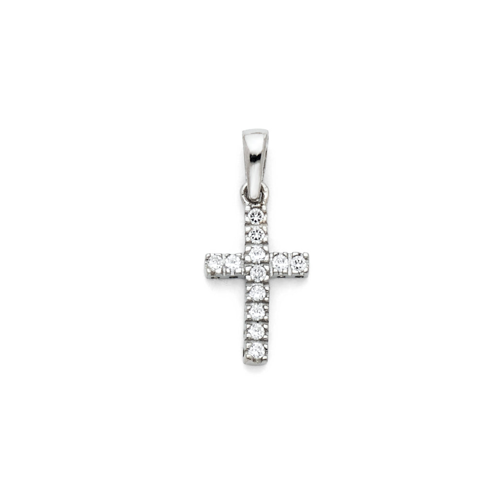 14k White Gold Clear CZ Cross Pendant Jesus Christ God Christian Faith Charm