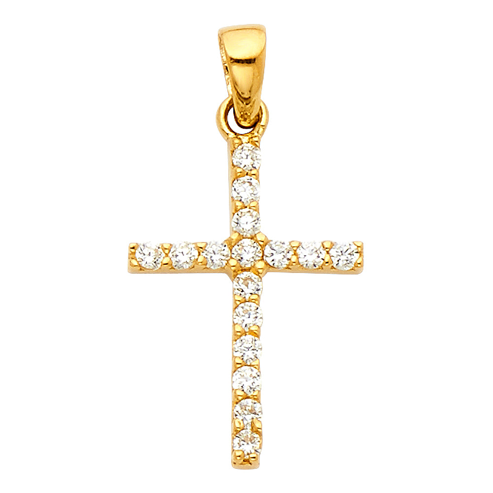 14k Yellow Gold Cross Fashion Clear CZ Pendant Christian High Polished Charm