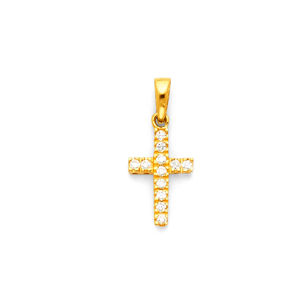 14k Yellow Gold Christian Faith Gift Clear CZ Cross Pendant Baptismal Kids Charm