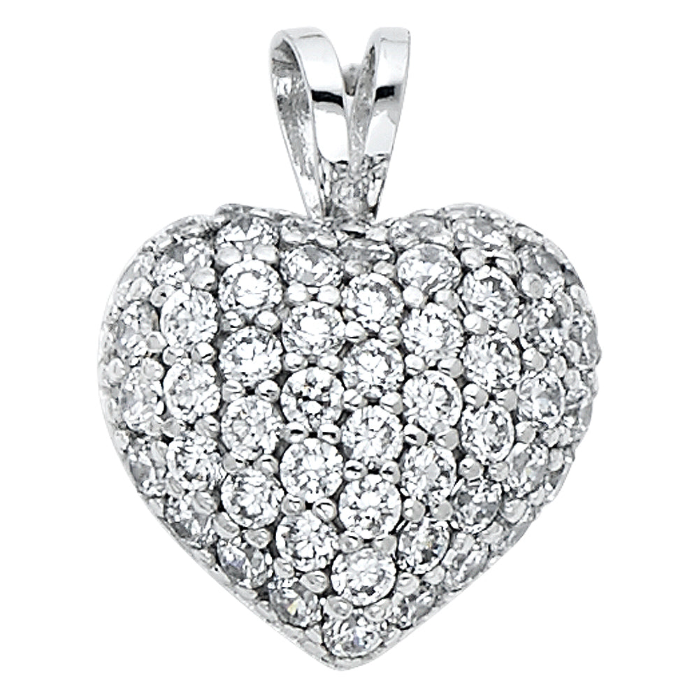 14k White Gold Stylish Luxurious Heart Pendant Clear CZ Forever Love Charm