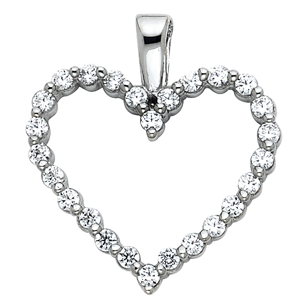 14k White Gold Luxurious Stylish Design Open Fancy Heart Pendant Clear CZ Charm