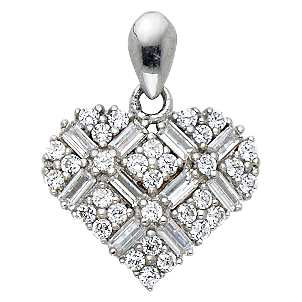 14k White Gold Stunning Clear CZ Gorgeous Criss Cross Heart Pendant Love Charm