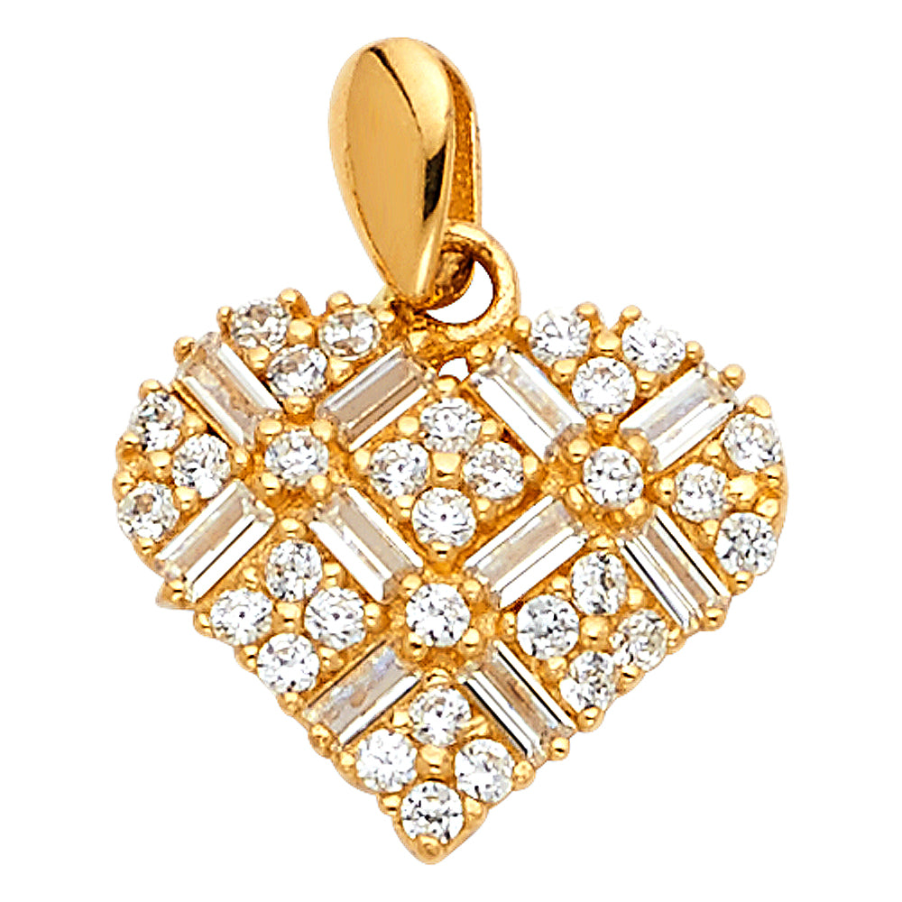 14k Yellow Gold Criss Cross Sparkling Heart Pendant Romantic Gift Mother Charm